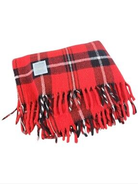 Vintage Faribo Red Plaid Camp Lodge Picnic Fringe Blanket 54" X 42"
